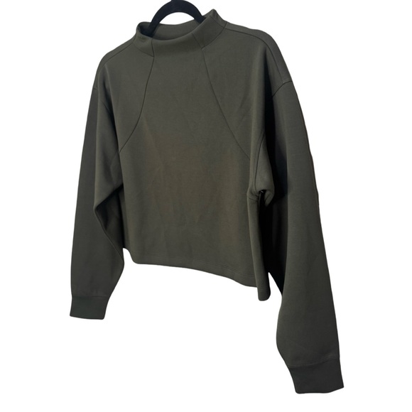 Zella Olive Green Scuba Mock Neck Cropped Sweatshirt Size S - Picture 2 of 6